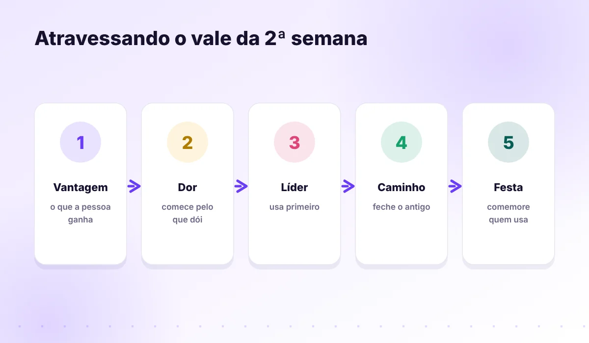 Curva de adesão com o vale da segunda semana e as ações para atravessá-lo