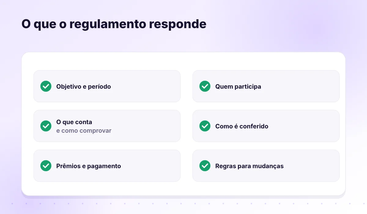 Itens essenciais de um regulamento de campanha de incentivo